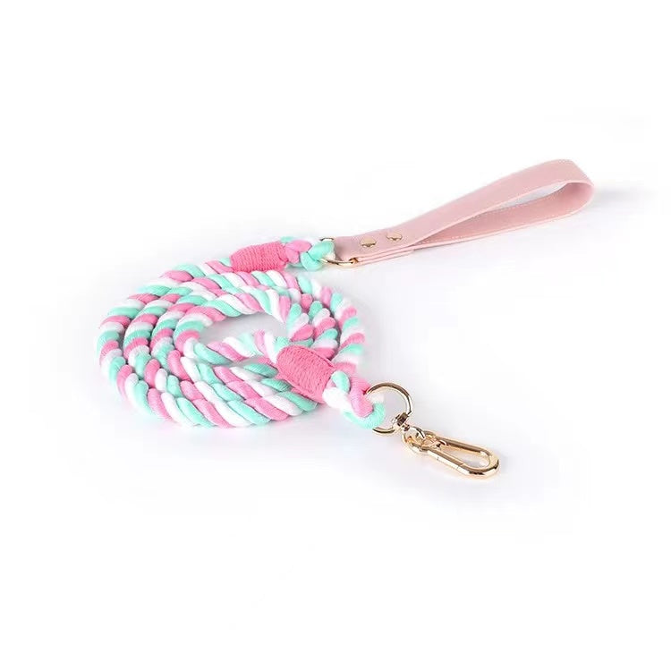 Luxe Royal Pink Leather Rope Leash - Sherbet-0