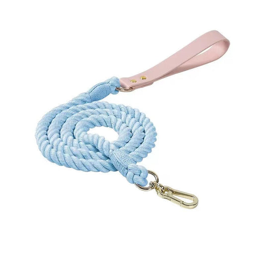 Luxe Royal Pink Leather Rope Leash - Sky Blue-0