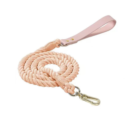 Luxe Royal Pink Leather Rope Leash - PeachPuff-0