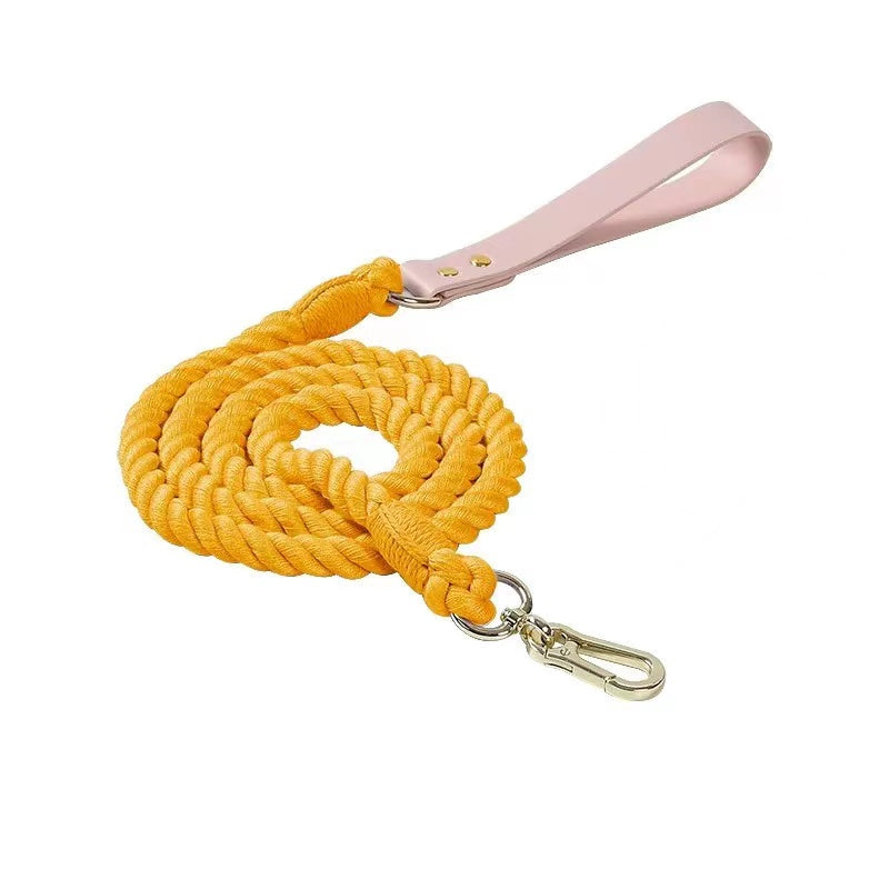 Luxe Royal Pink Leather Rope Leash - Golden-0