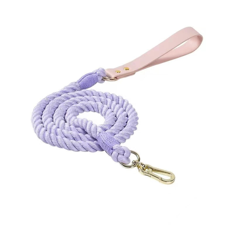 Luxe Royal Pink Leather Rope Leash - Violet-0