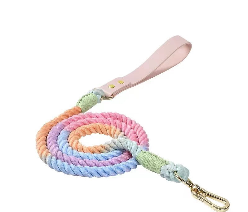 Luxe Royal Pink Leather Rope Leash - Bright-0