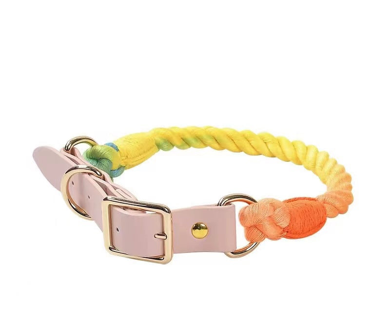 Luxe Royal Leather Rope Collar - Rainbow Love-0