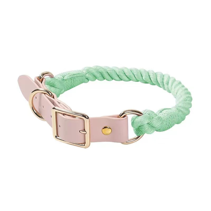 Luxe Royal Leather Rope Collar - Light Green Jade-0