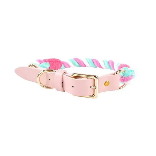 Luxe Royal Leather Rope Collar - Cotton Candy-0