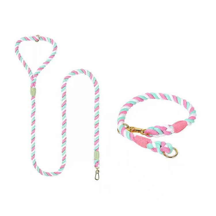 Dog Rope Leash and Collar Set - Cotton Candy-0