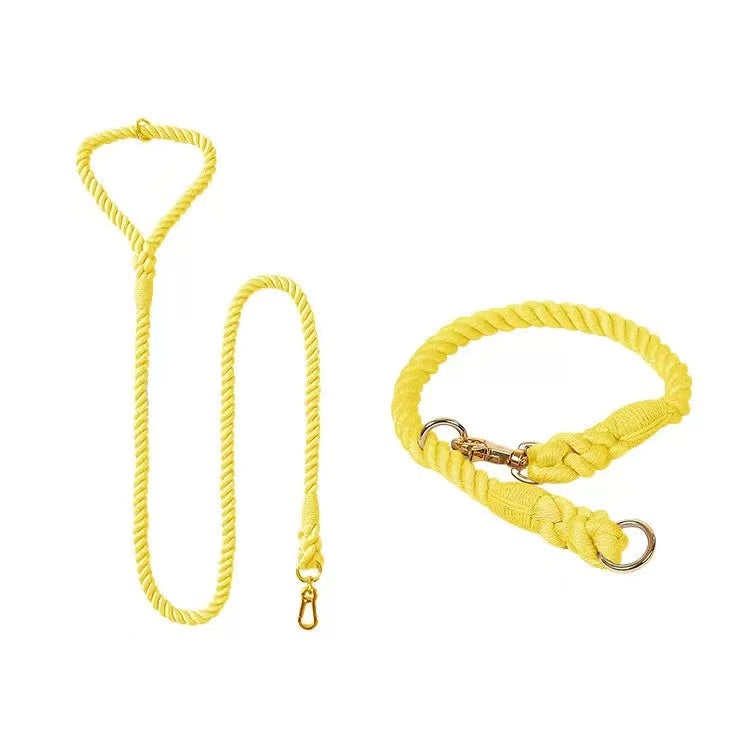 Dog Rope Leash and Collar Set - Lemon Squeeze-0