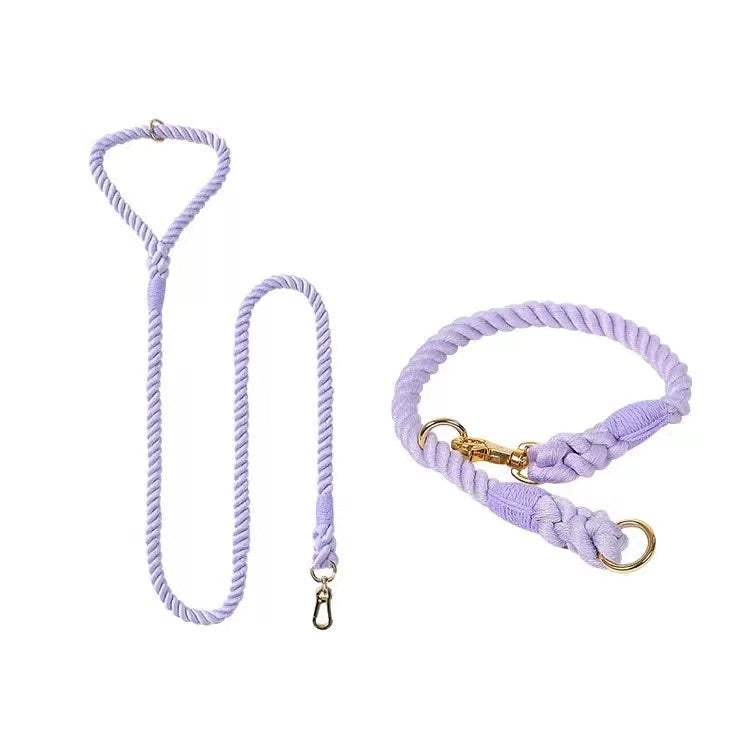 Dog Rope Leash and Collar Set - Violet-0