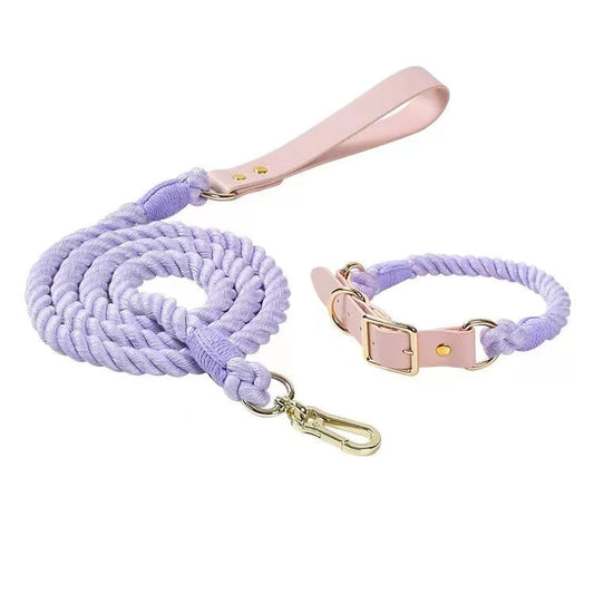 Luxe Royal Leather Rope Leash and Collar Set - Violet-0