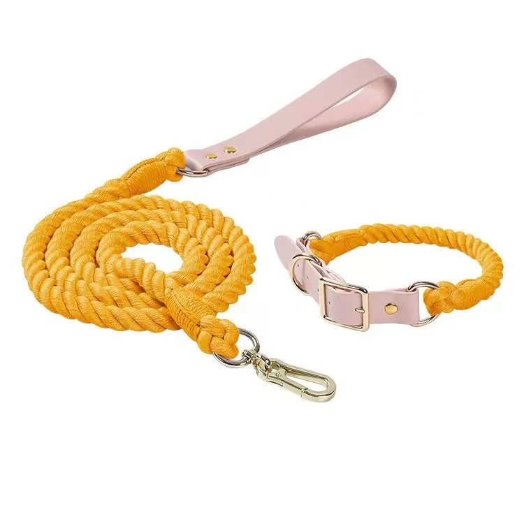 Luxe Royal Leather Rope Leash and Collar Set - Golden Garden-0