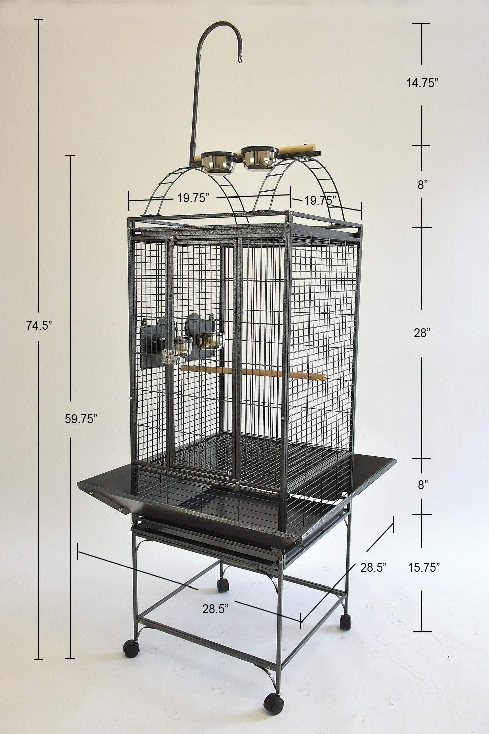 Petsfella 20-inch Wrought Iron Play Top Parrot Cage Bird Cage with Toy Hanger