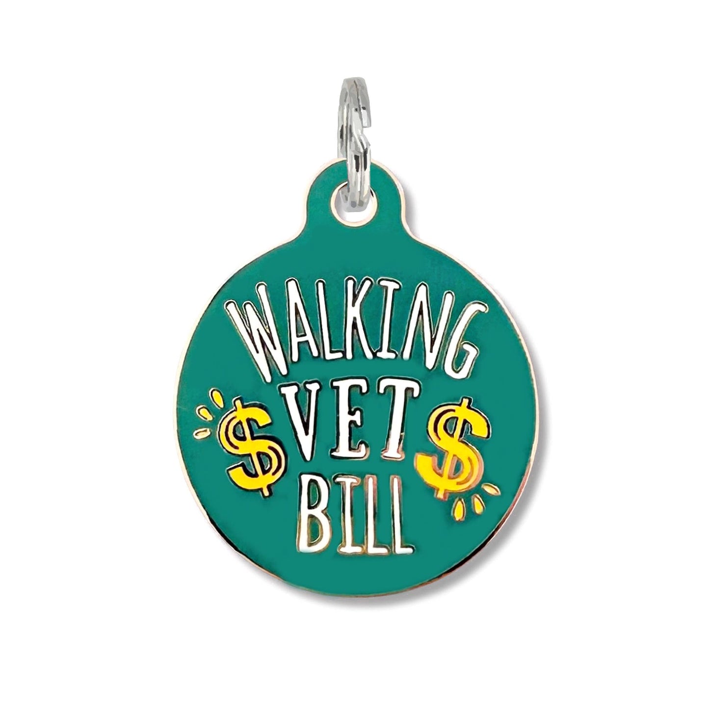 Funny Personalized QR Code Dog ID Tag - Walking Vet Bill: Teal / Collar Charm (blank backside) / Large 1.25"