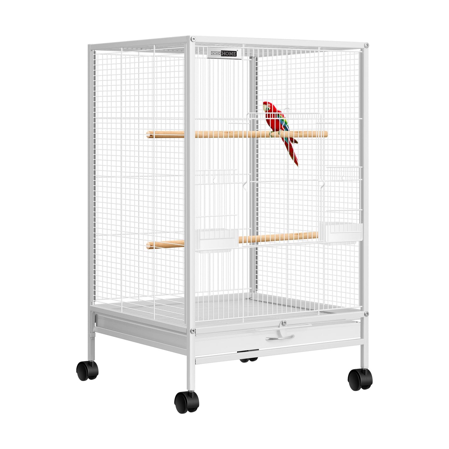 VIVOHOME 30 Inch Height Wrought Iron Bird Cage with Rolling Stand for Parrots Conure Lovebird Cockatiel Black