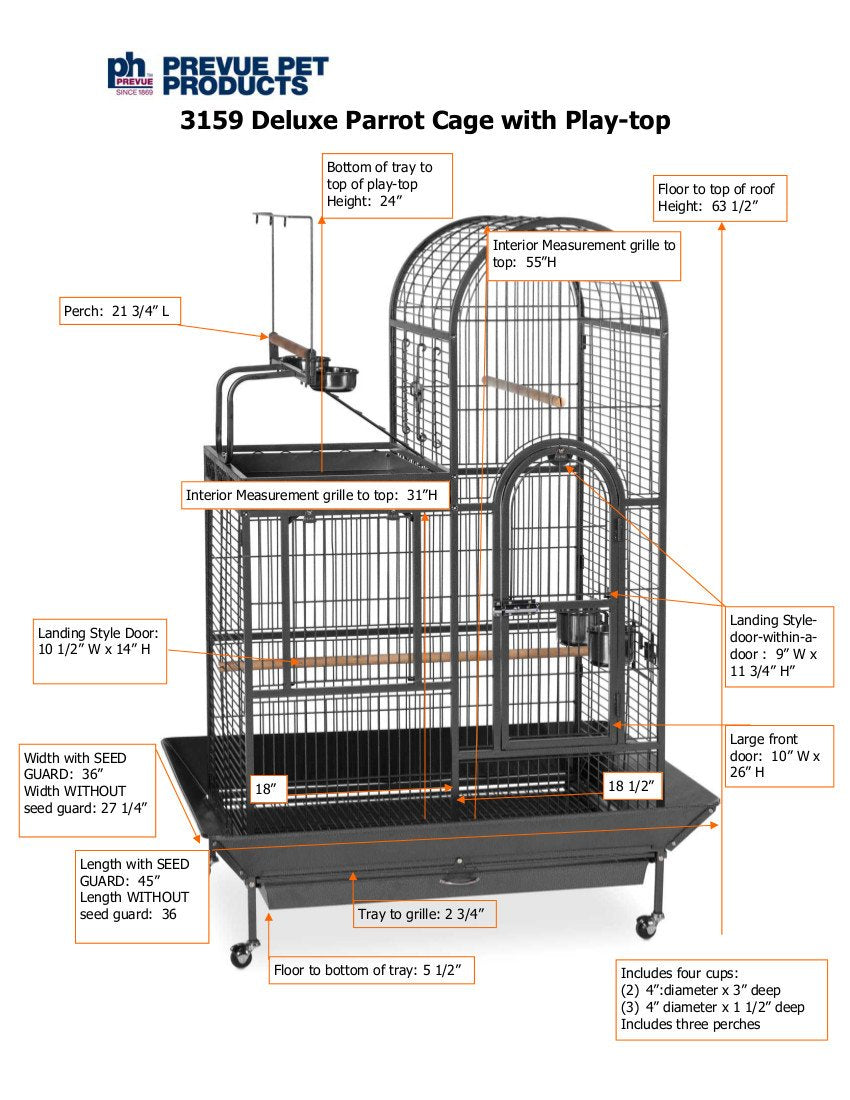 Prevue Pet Products 3159 Deluxe Double Top Bird Cage Black Hammertone