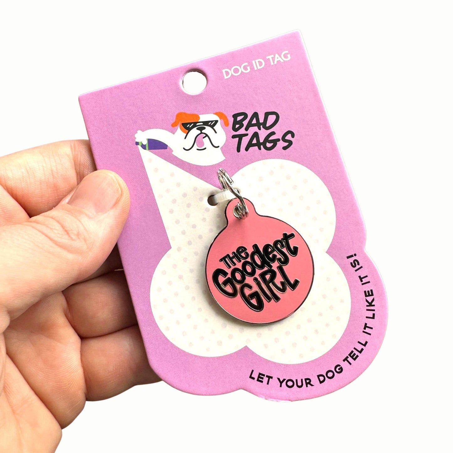 The Goodest Girl - Dog Tag Collar Charm or Pet ID Tag: Purple / Collar Charm (blank backside) / Small 1"