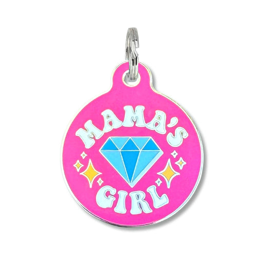 Enamel Dog ID Tag with Personalized QR Code - Mama's Girl: Collar Charm (blank backside) / Small 1"