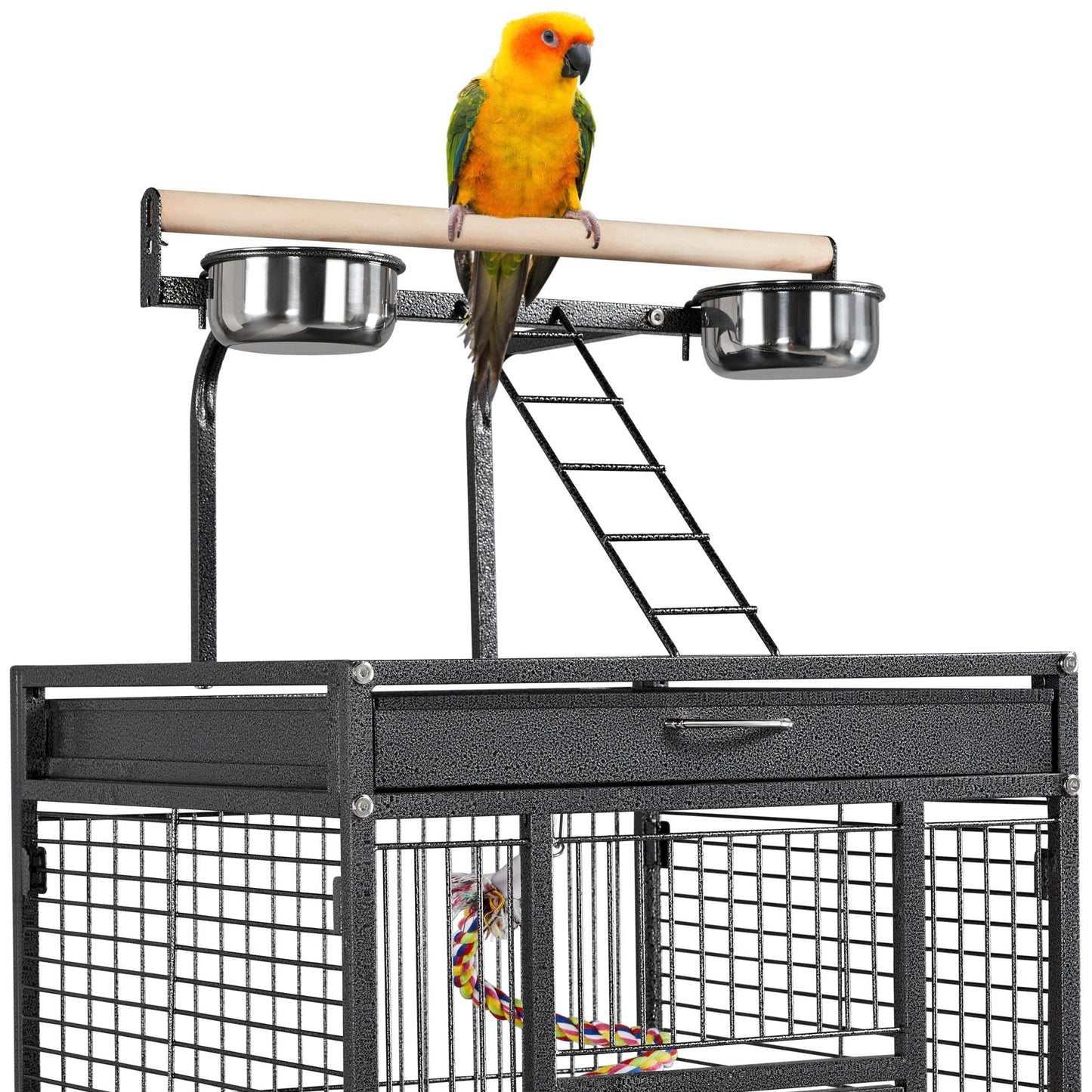 Yaheetech 69-inch Wrought Iron Rolling Large Parrot Bird Cage for African Grey Small Quaker Amazon Parrot Cockatiel Sun Parakeet Green Cheek Conure Dove Lovebird Budgie Play Top Bird Cage with Stand