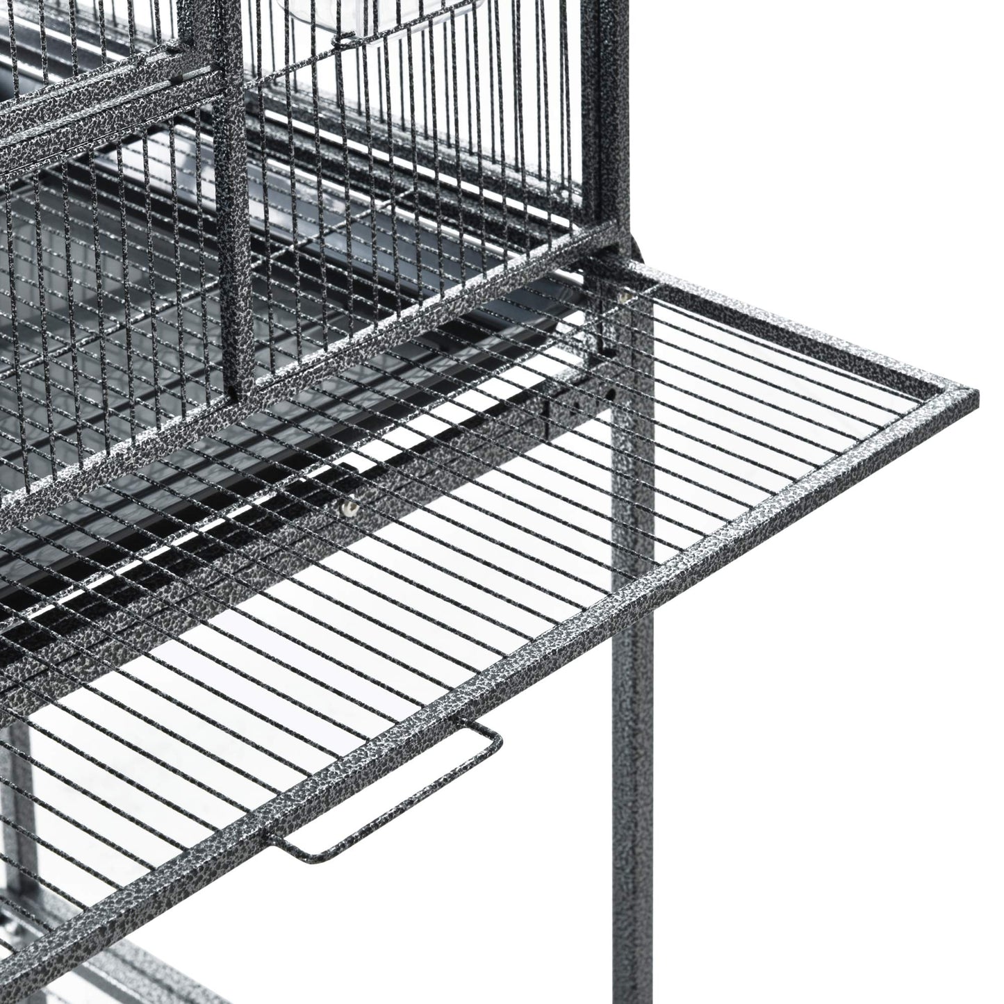 PawHut 64" Extra Large Bird Cage, Rolling Metal Parrot Cage, Bird House with Detachable Rolling Stand, Storage Shelf, Wood Perch, Food Container, 62.8" x 18.9" x 64.2"