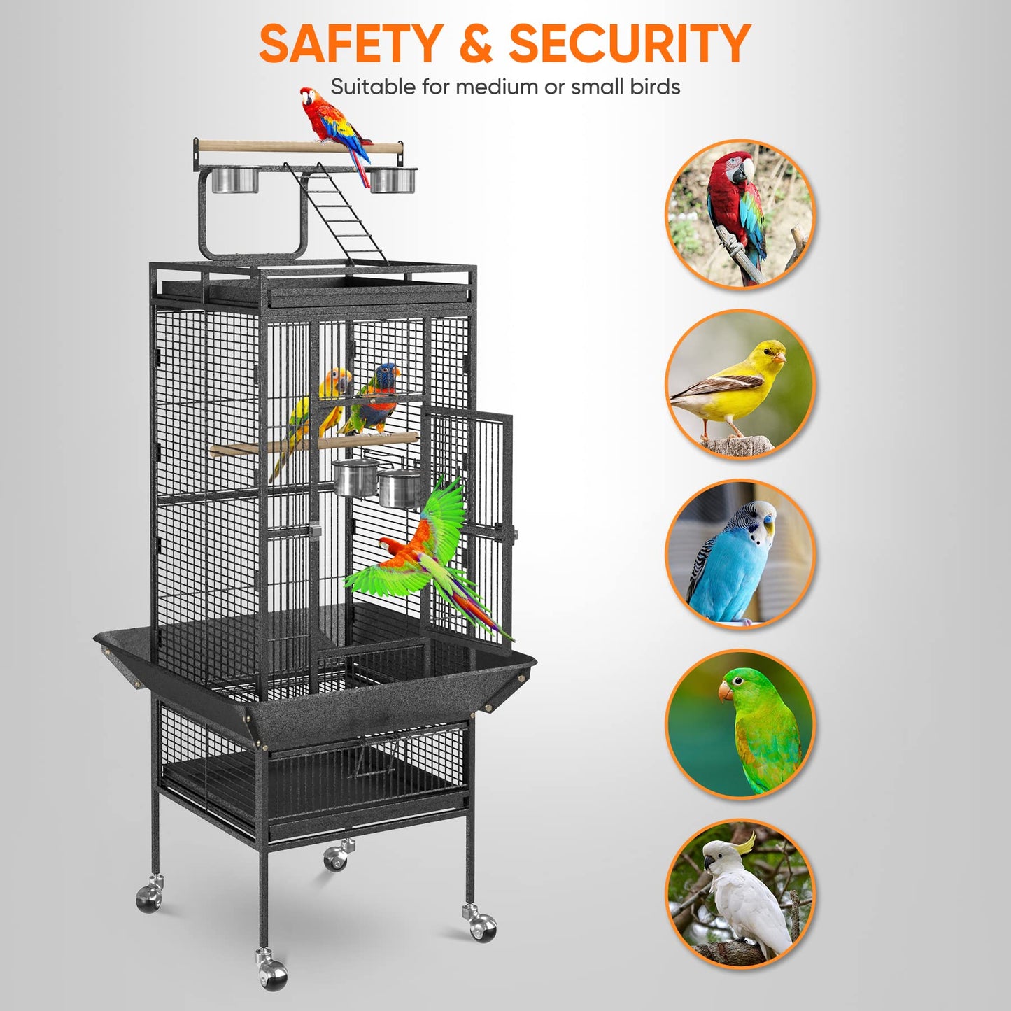 LEMY 53"/61"/68" Birdcage Pet Large Bird Cage Play Top Parrot Cockatiel Cockatoo Parakeet Finch Pet Supply (61")