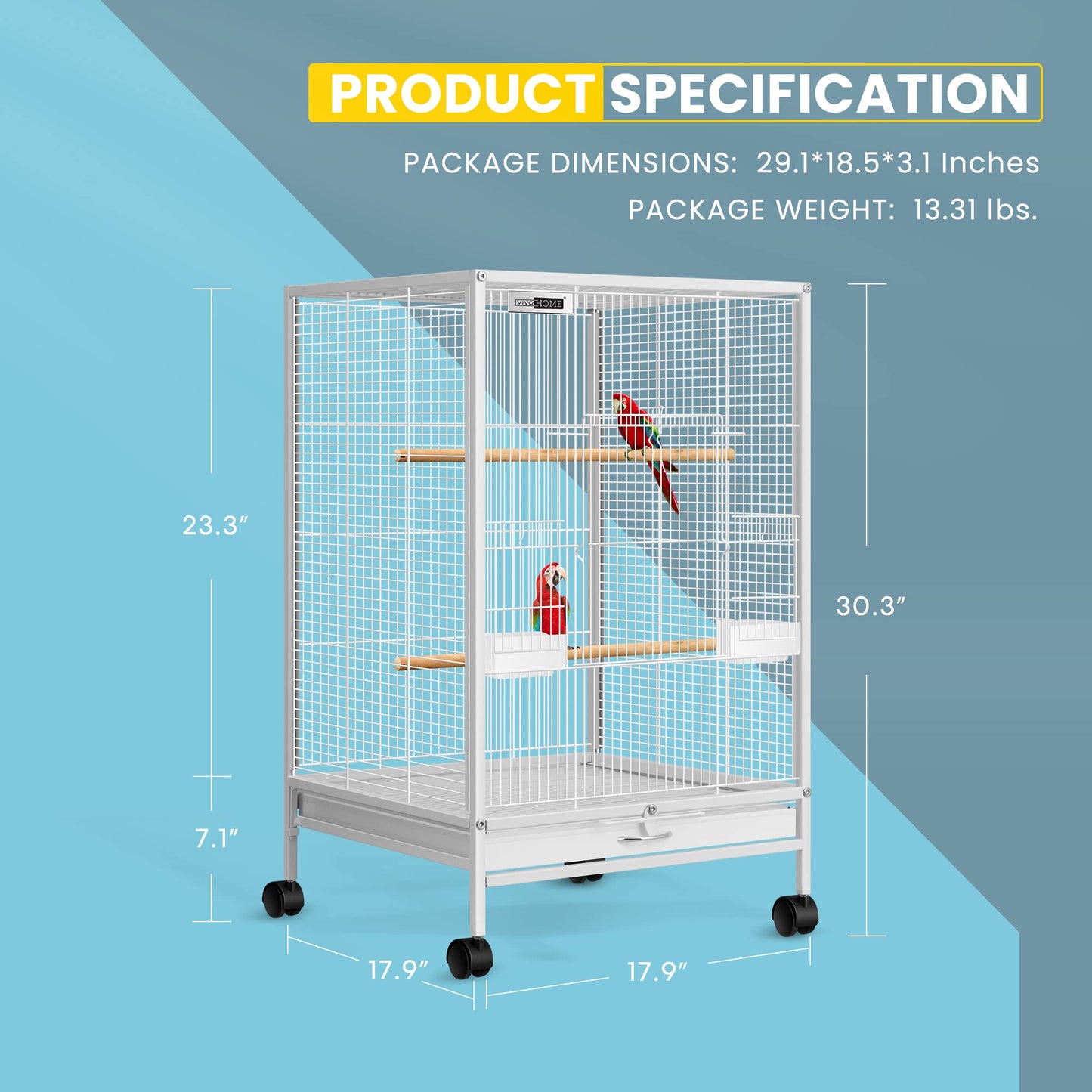 VIVOHOME 30 Inch Height Wrought Iron Bird Cage with Rolling Stand for Parrots Conure Lovebird Cockatiel Black