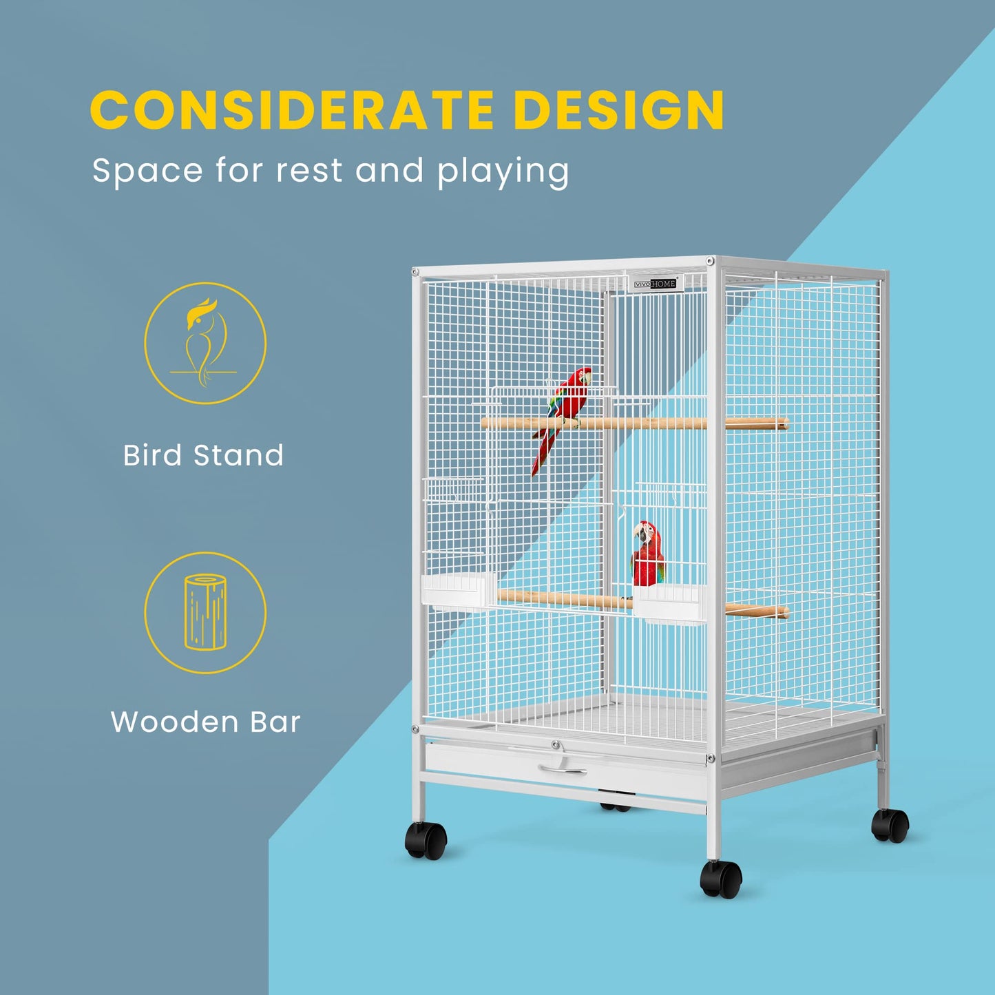 VIVOHOME 30 Inch Height Wrought Iron Bird Cage with Rolling Stand for Parrots Conure Lovebird Cockatiel Black