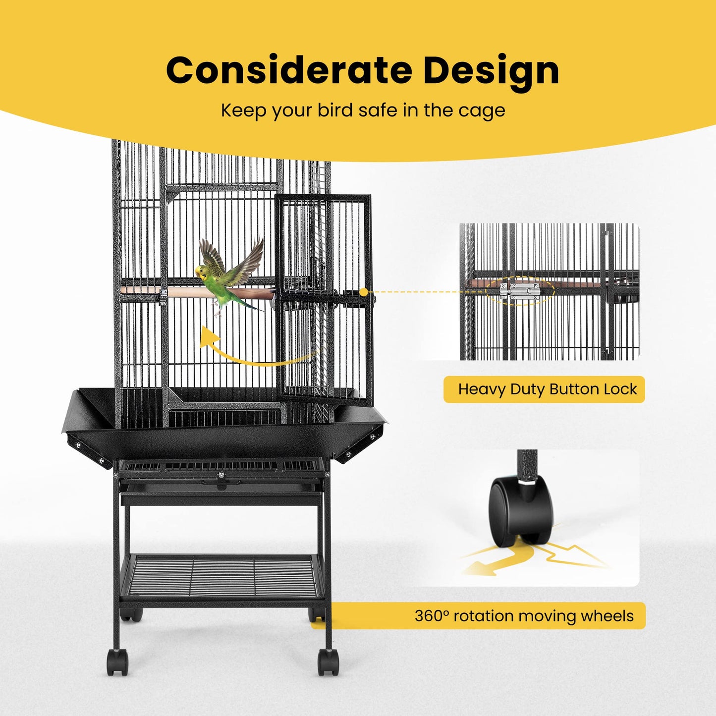 VIVOHOME 72 Inch Wrought Iron Large Bird Cage with Play Top and Stand for Parrots Lovebird Cockatiel Parakeets