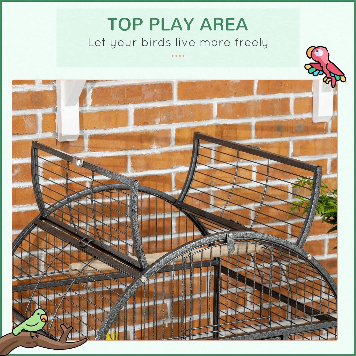 PawHut 66" Bird Cage Parrot Cage for Conures, Cockatiels, Parrotlet with Play Top, Rolling Stand, Pull Out Tray, Storage Shelf