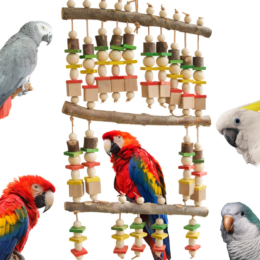 Wepets Hanging Wooden Toy for Extra Large and Medium Parrots - Perfect for Macaws, Cockatoos, African Greys, Amazons, Eclectus, and More!