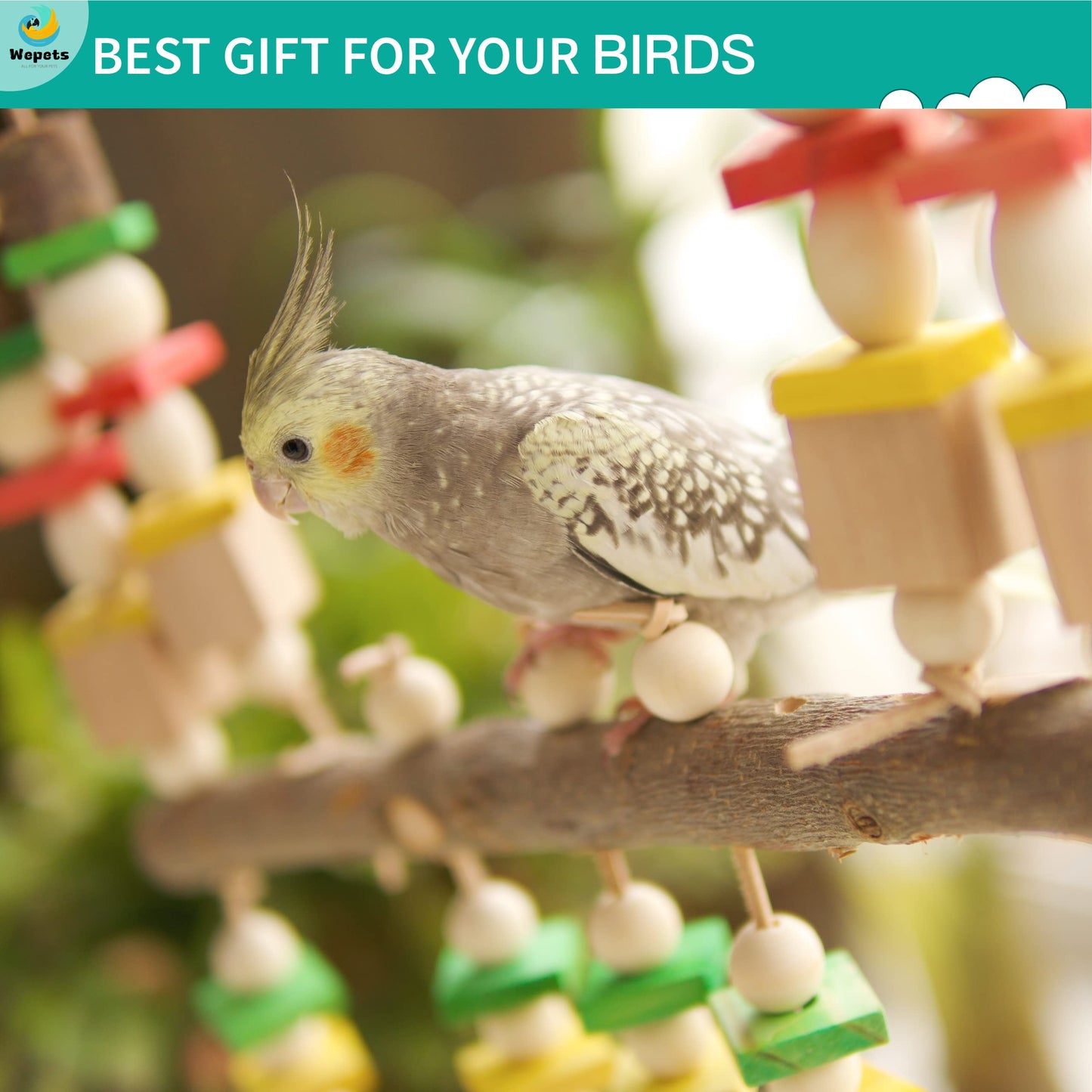 Wepets Hanging Wooden Toy for Extra Large and Medium Parrots - Perfect for Macaws, Cockatoos, African Greys, Amazons, Eclectus, and More!