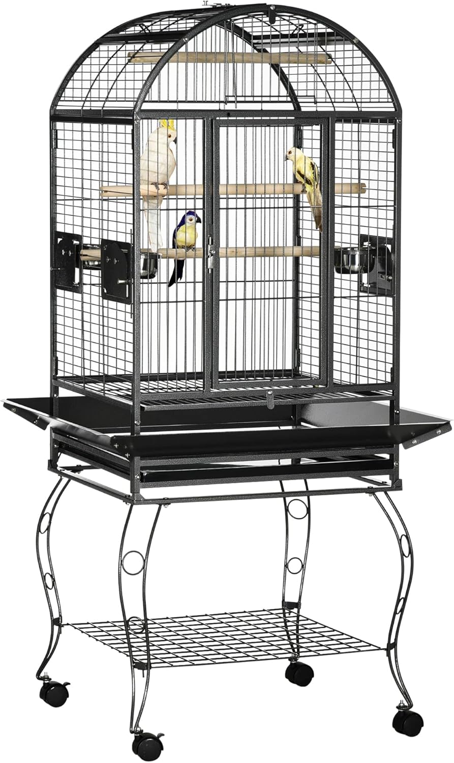 PawHut 66" Bird Cage Parrot Cage for Conures, Cockatiels, Parrotlet with Play Top, Rolling Stand, Pull Out Tray, Storage Shelf