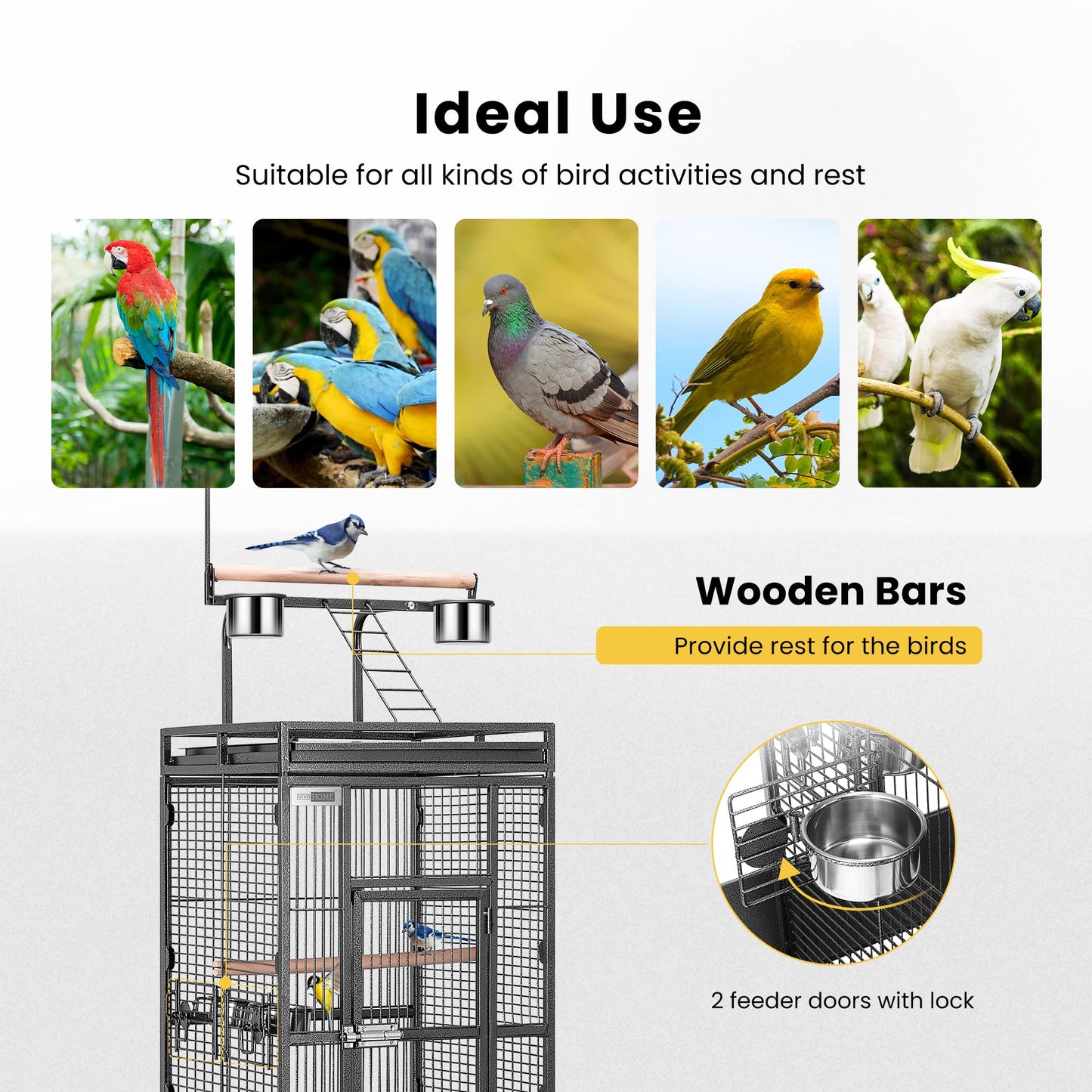 VIVOHOME 72 Inch Wrought Iron Large Bird Cage with Play Top and Stand for Parrots Lovebird Cockatiel Parakeets