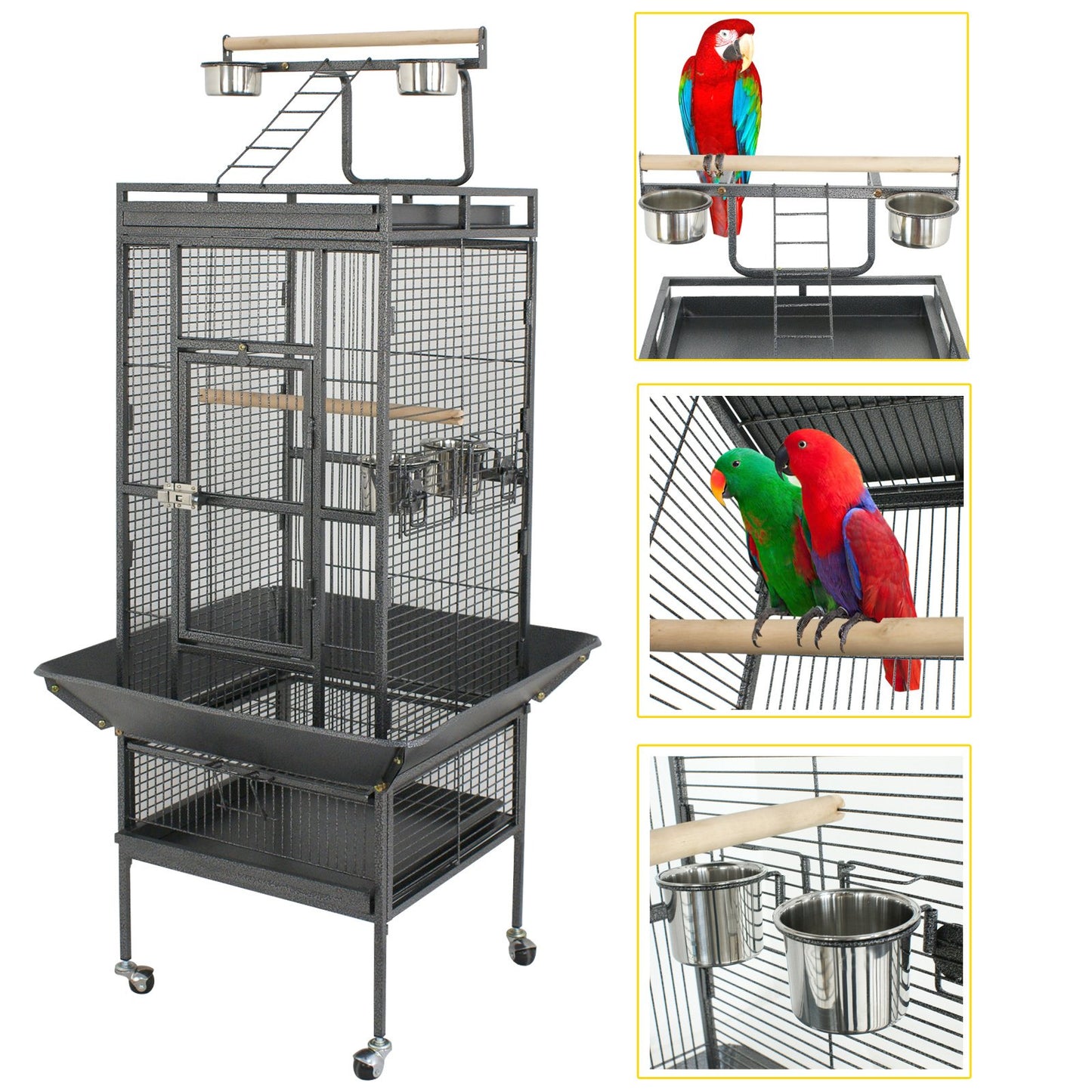 LEMY 53"/61"/68" Birdcage Pet Large Bird Cage Play Top Parrot Cockatiel Cockatoo Parakeet Finch Pet Supply (61")