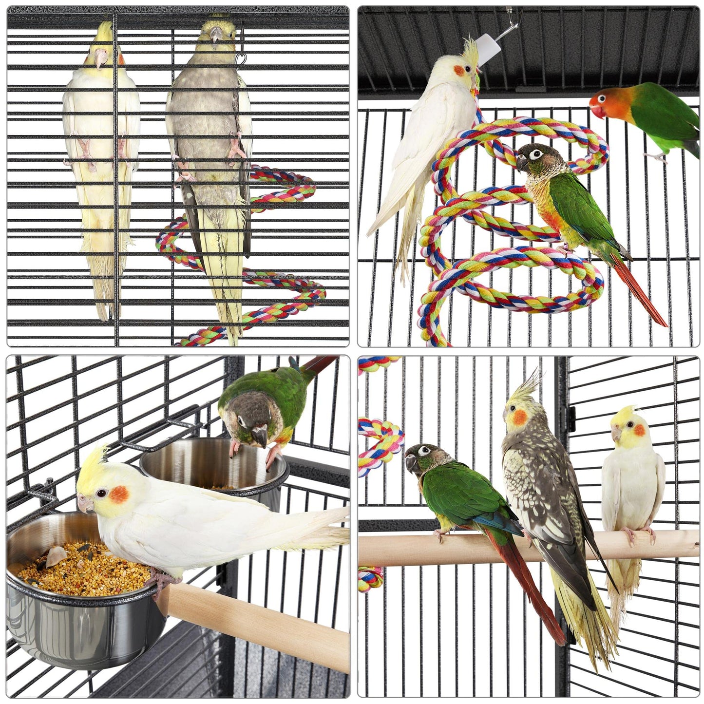 Yaheetech 69-inch Wrought Iron Rolling Large Parrot Bird Cage for African Grey Small Quaker Amazon Parrot Cockatiel Sun Parakeet Green Cheek Conure Dove Lovebird Budgie Play Top Bird Cage with Stand