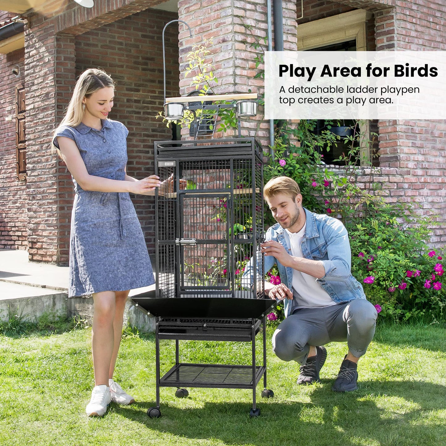 VIVOHOME 72 Inch Wrought Iron Large Bird Cage with Play Top and Stand for Parrots Lovebird Cockatiel Parakeets