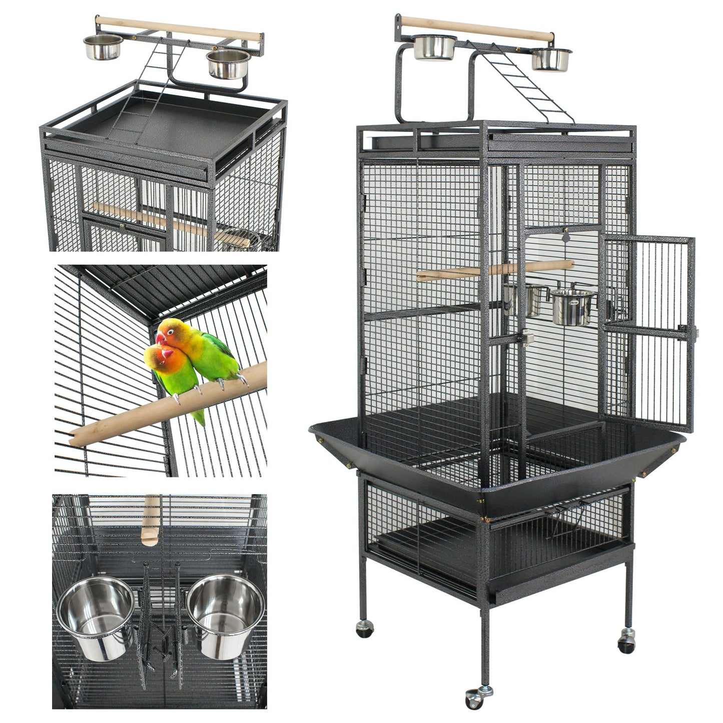 LEMY 53"/61"/68" Birdcage Pet Large Bird Cage Play Top Parrot Cockatiel Cockatoo Parakeet Finch Pet Supply (61")