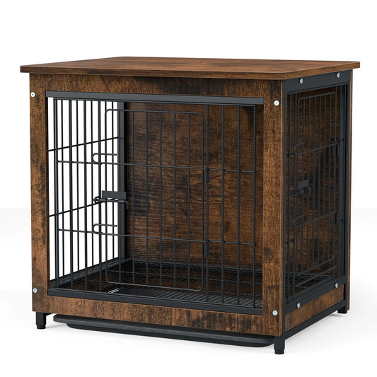 Vintage Dog Cage End Table Indoor Wooden Kennel Pet Crate with Double