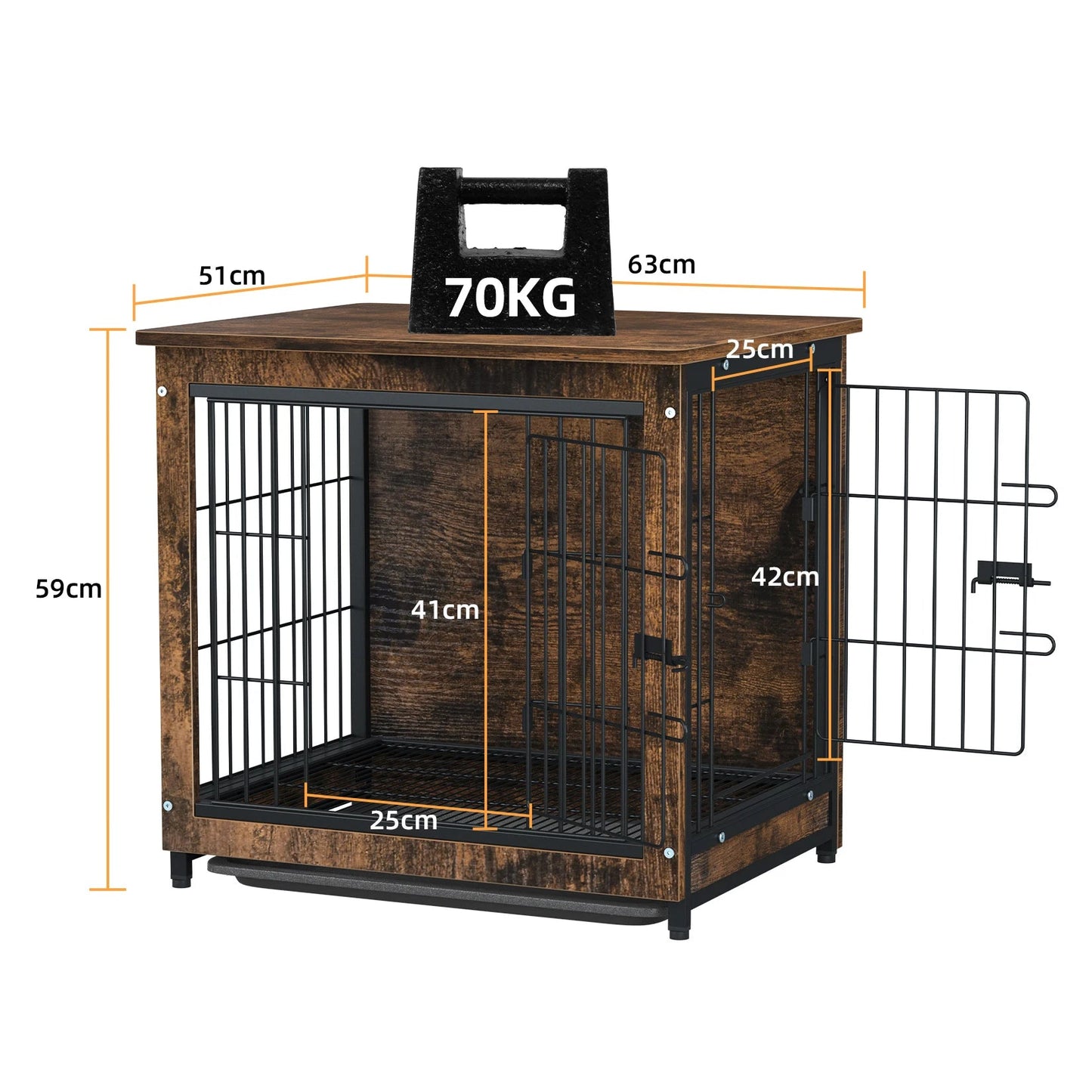 Vintage Dog Cage End Table Indoor Wooden Kennel Pet Crate with Double