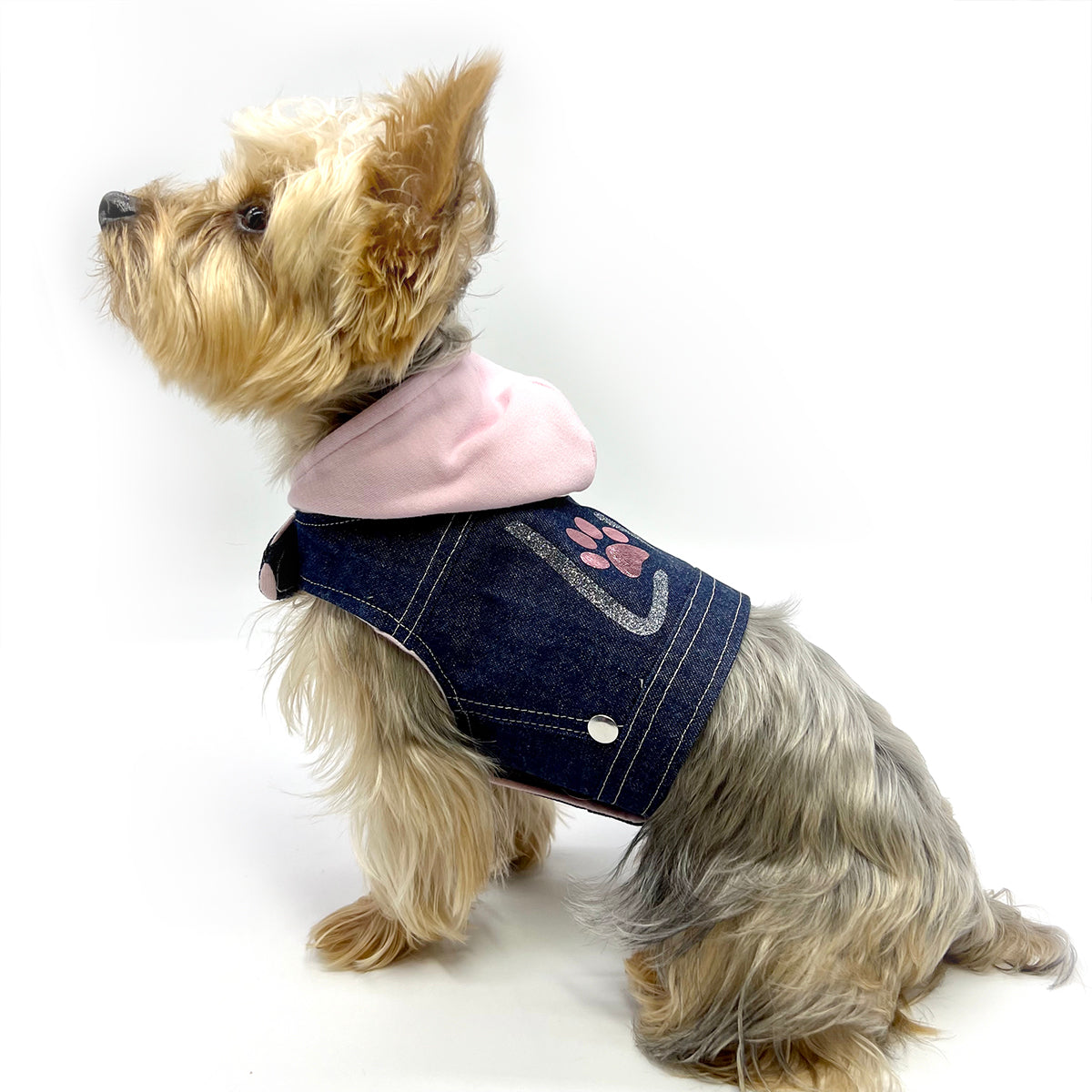 Denim Hoodie "Love" Harness Vest – Pink-3