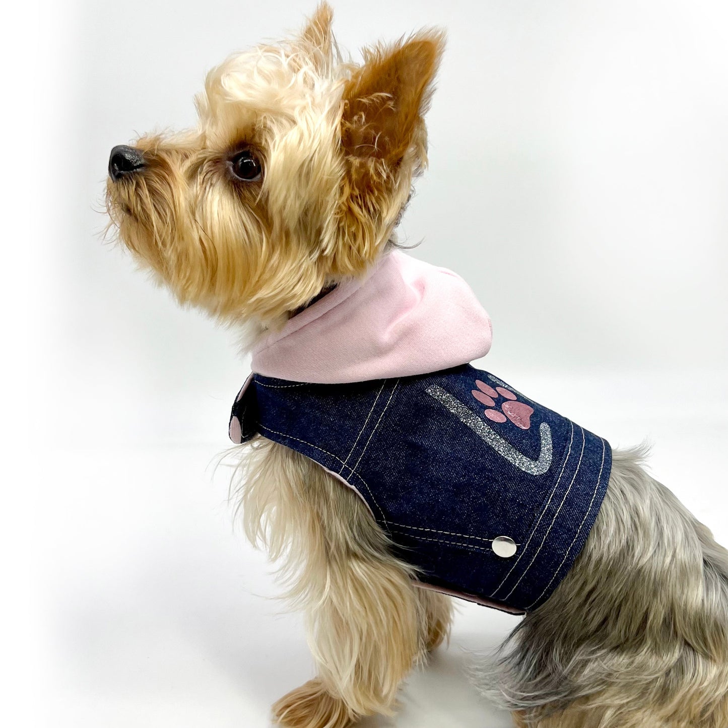 Denim Hoodie "Love" Harness Vest – Pink-1