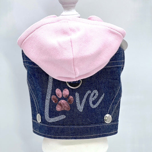 Denim Hoodie "Love" Harness Vest – Pink-0