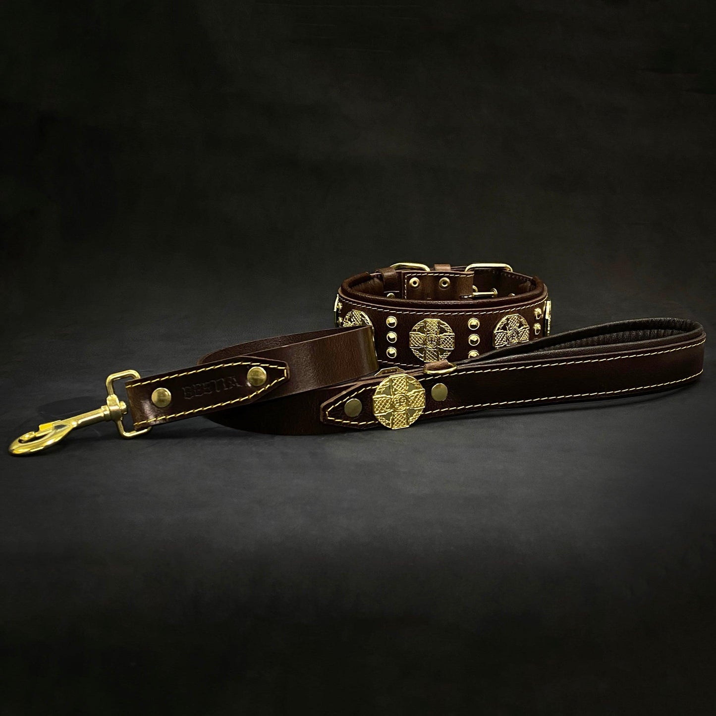 The "Maximus" collar 2.5 inch wide brown & gold-3