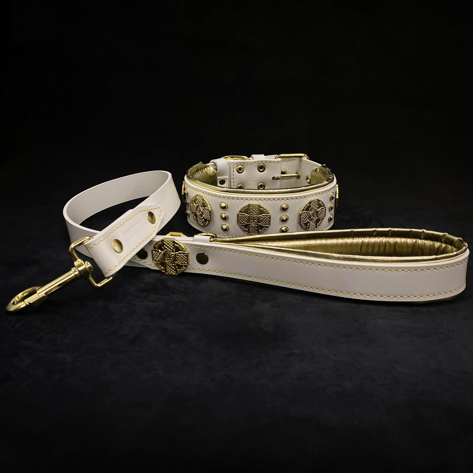 The "Maximus" collar 2.5 inch wide white & gold-4