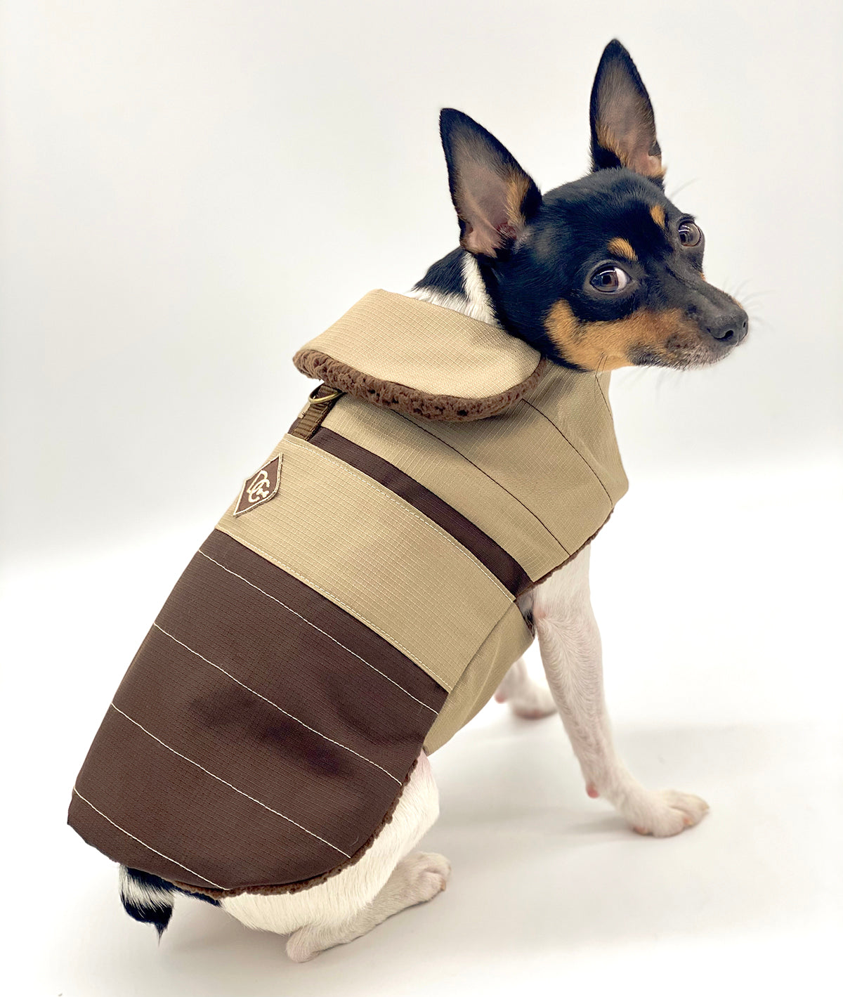 DoggieCoutureNY Water Resistant Brown & Tan Coat-0