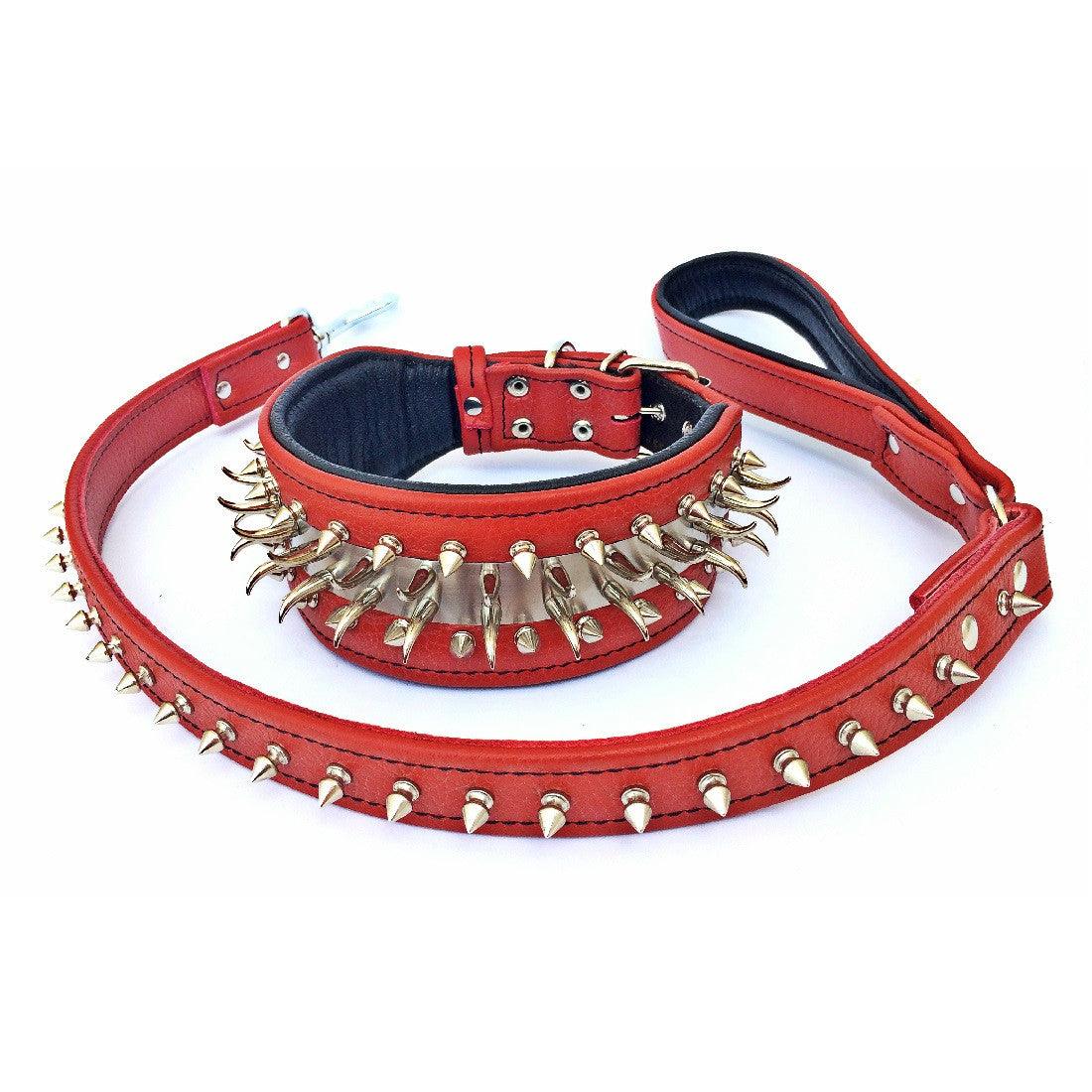 Set collar and leash. spikes & stainless steel, 2.8 inch wide. Made in Europe!-2