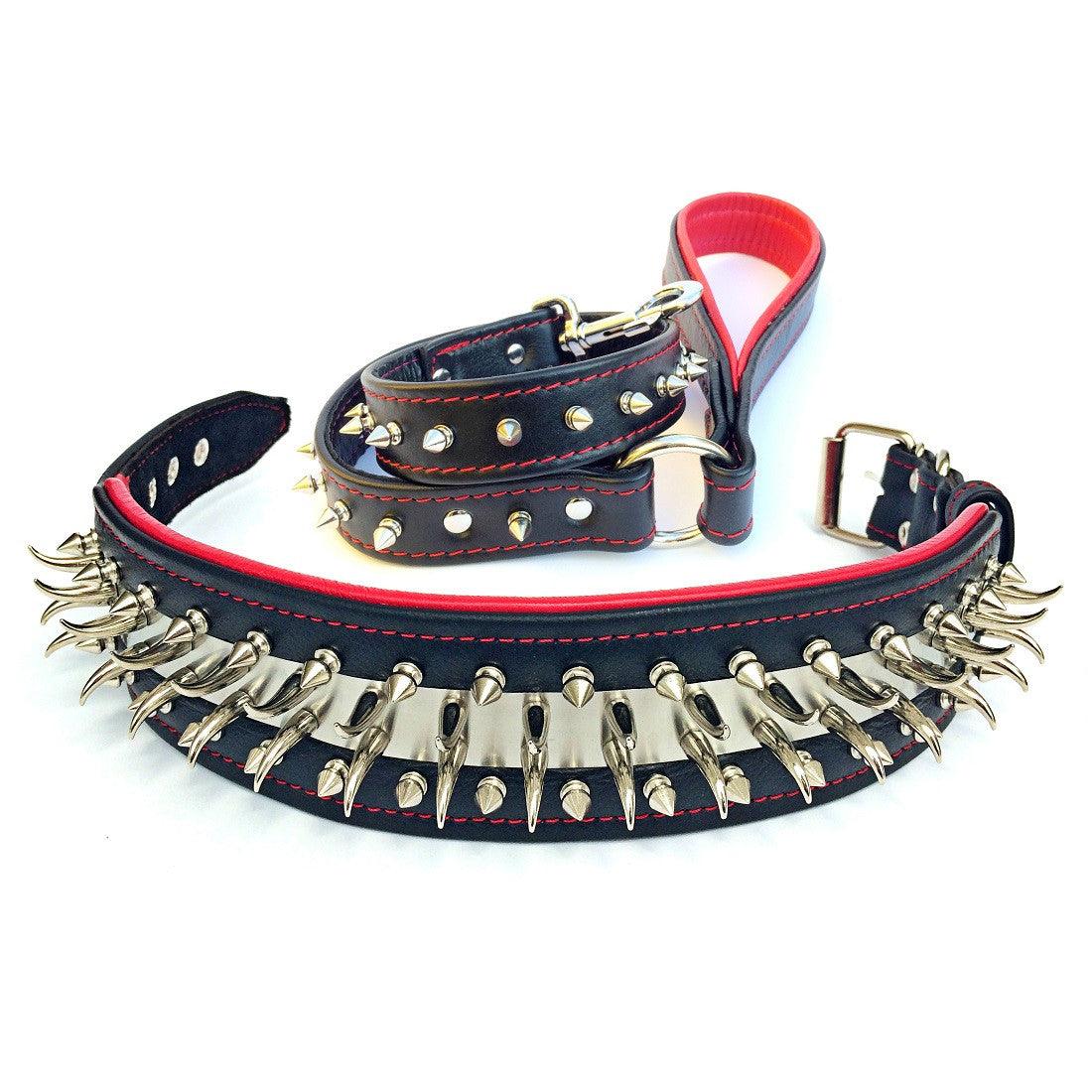 Set collar and leash. spikes & stainless steel, 2.8 inch wide. Made in Europe!-3