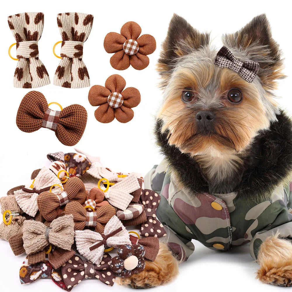 10PCS Winter Dog Bows Puppy Cat Flower  for Dogs Fashion Pet Hair