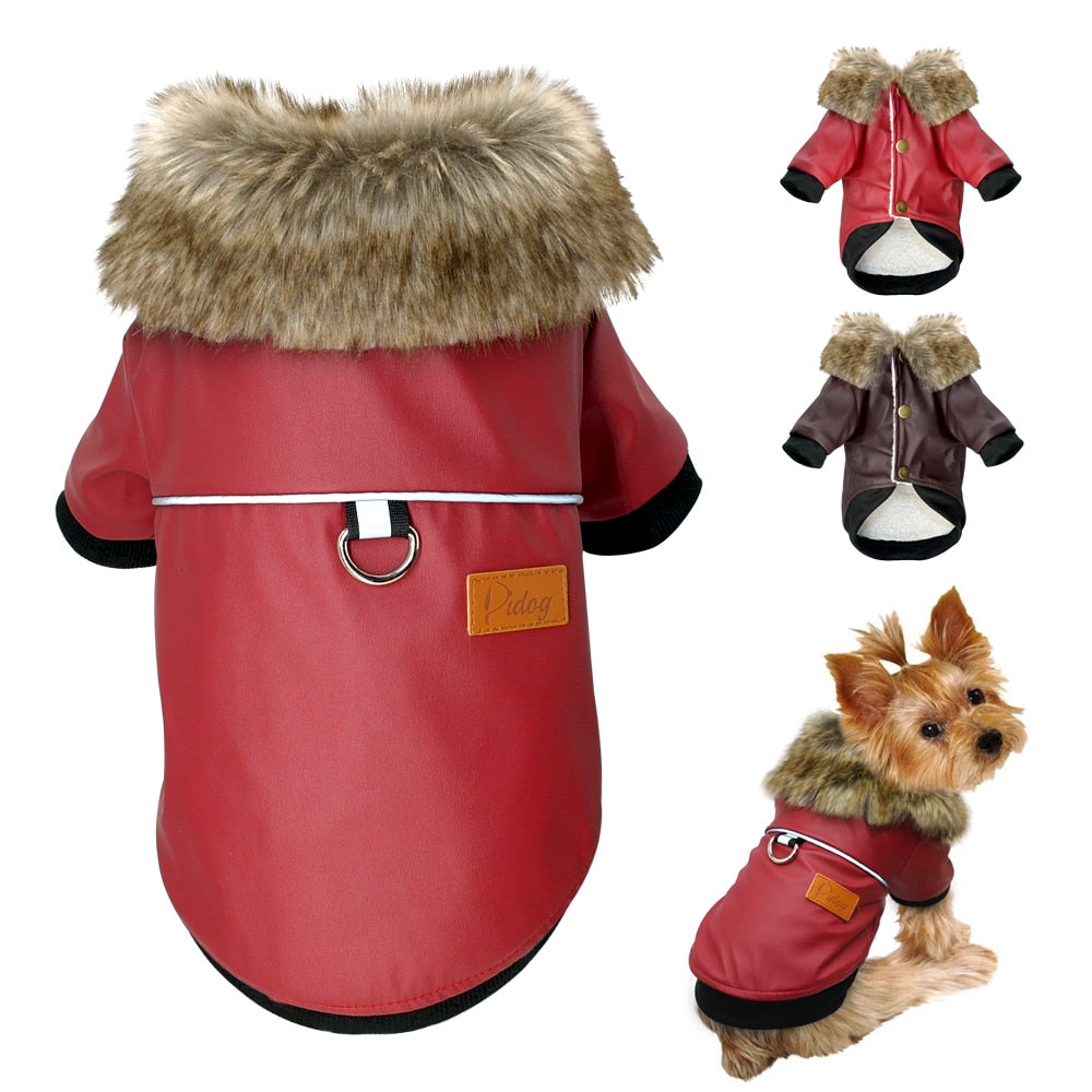 Waterproof Dog Clothes Leather Coat Winter Dog