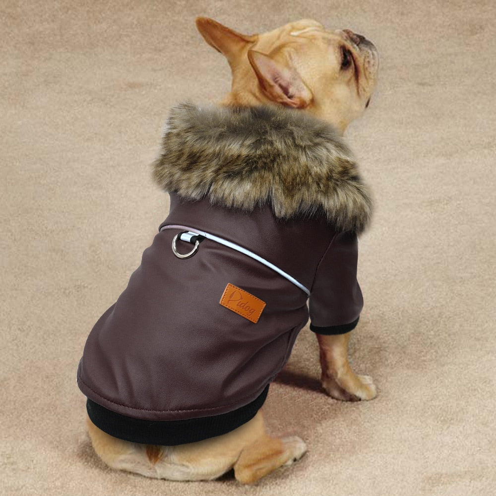 Waterproof Dog Clothes Leather Coat Winter Dog