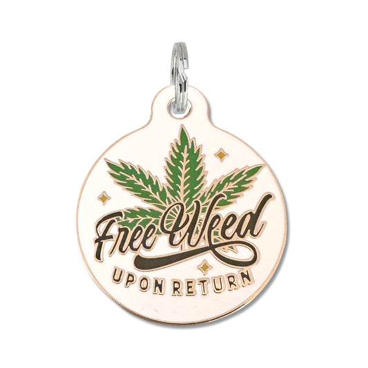 Dog ID Tag with Personalized QR Code - Free Weed Upon Return: Small / Collar Charm (Blank Backside)