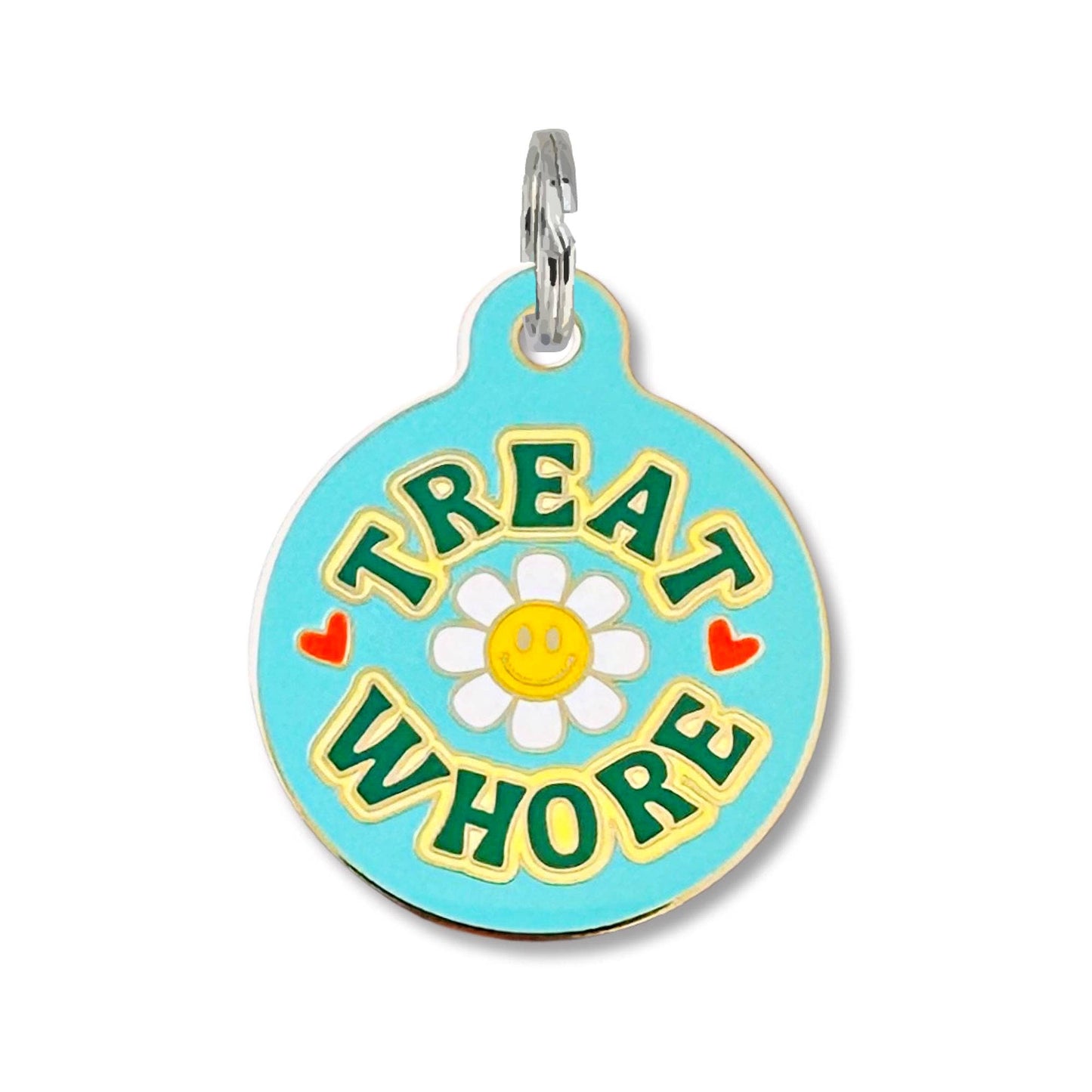 Treat Whore - Dog ID Pet Tag Collar Charm Accessory: Purple / Collar Charm (blank backside) / Small 1"